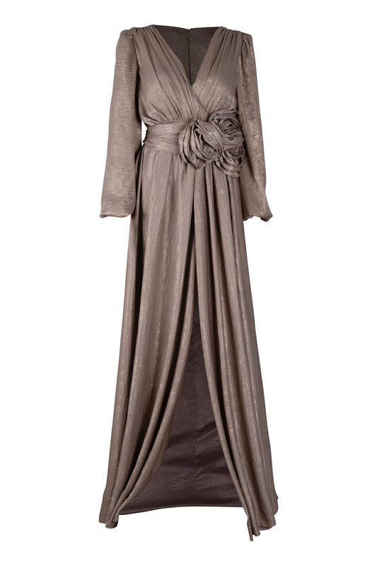 Gold Lame Floral Applique Dress