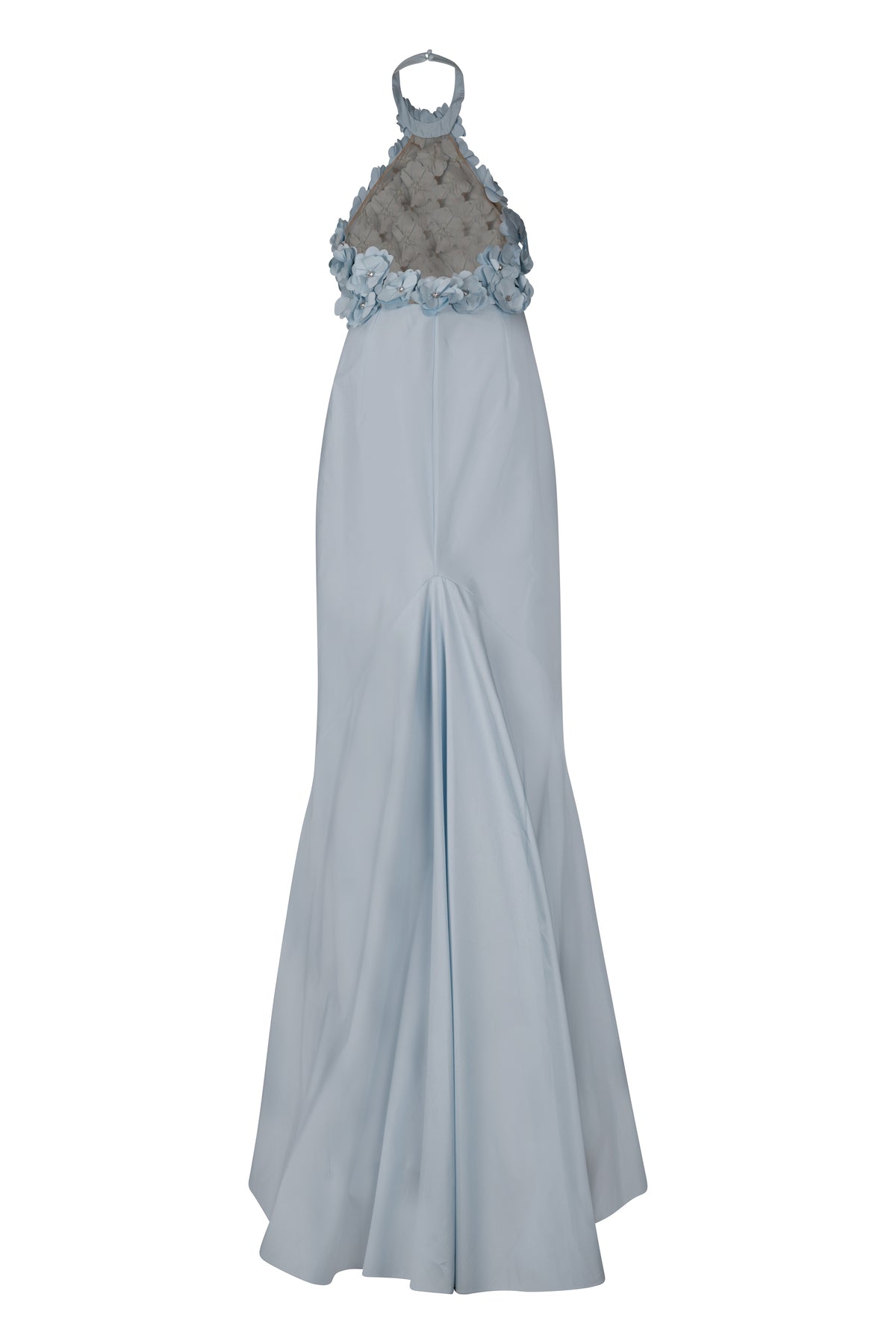 Light Blue Halter Floral Taffeta Gown