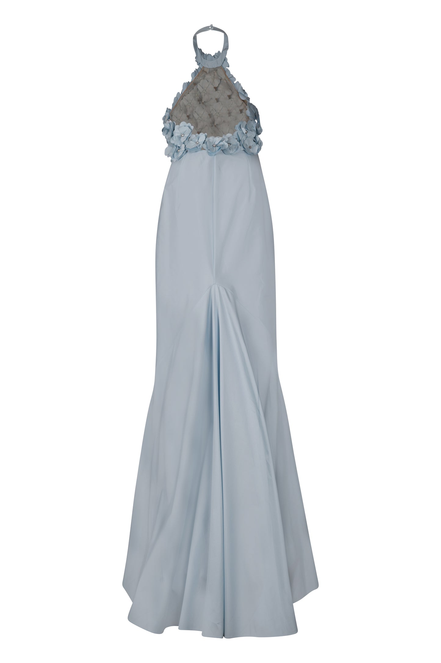 Light Blue Halter Floral Taffeta Gown