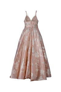 Peach and Gold Floral Organza Brocade Dress