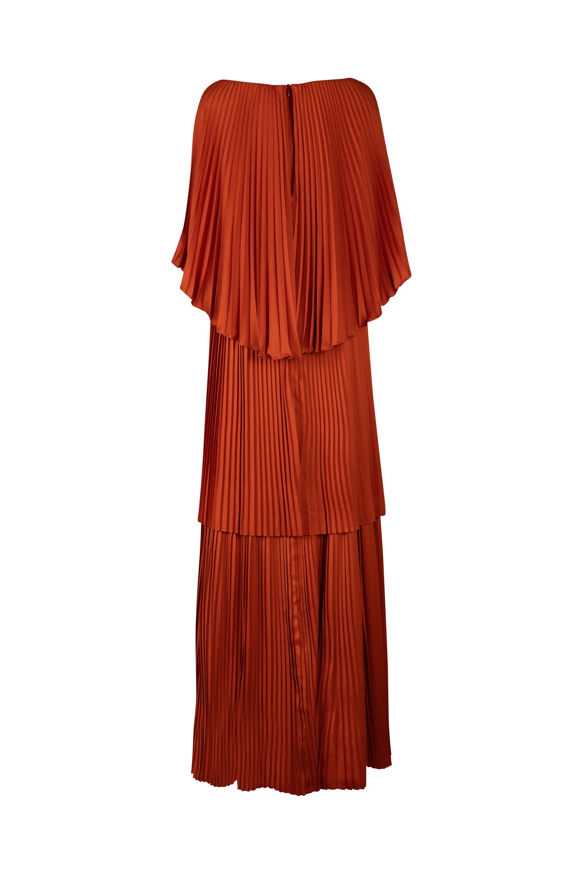 Burnt Orange Pleated Cape Sleeve Dress