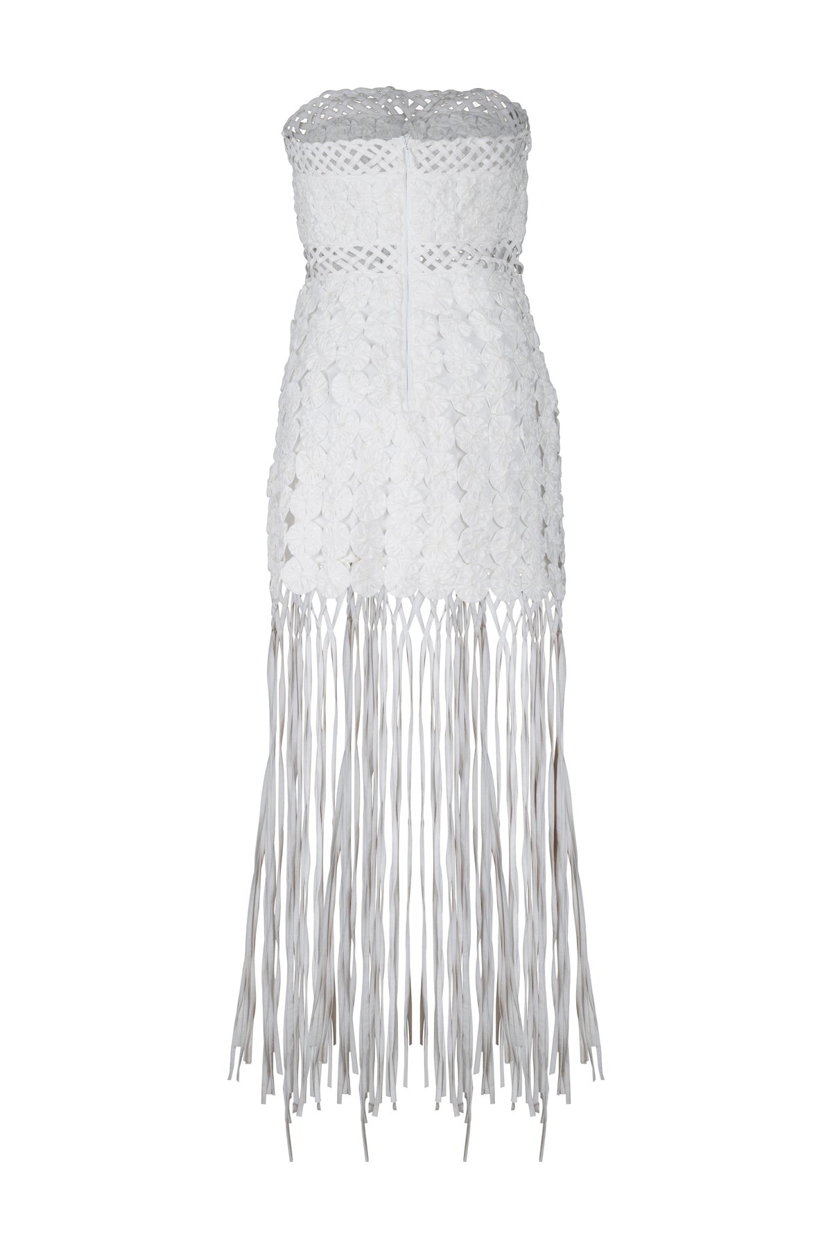 White Strapless Fuxico Fringe Dress
