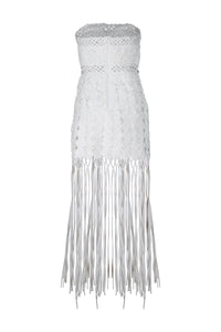 White Strapless Fuxico Fringe Dress