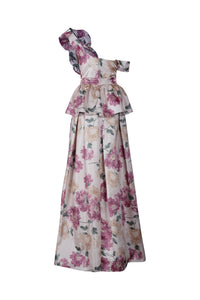 Multi Spring Floral One Shoulder Gown