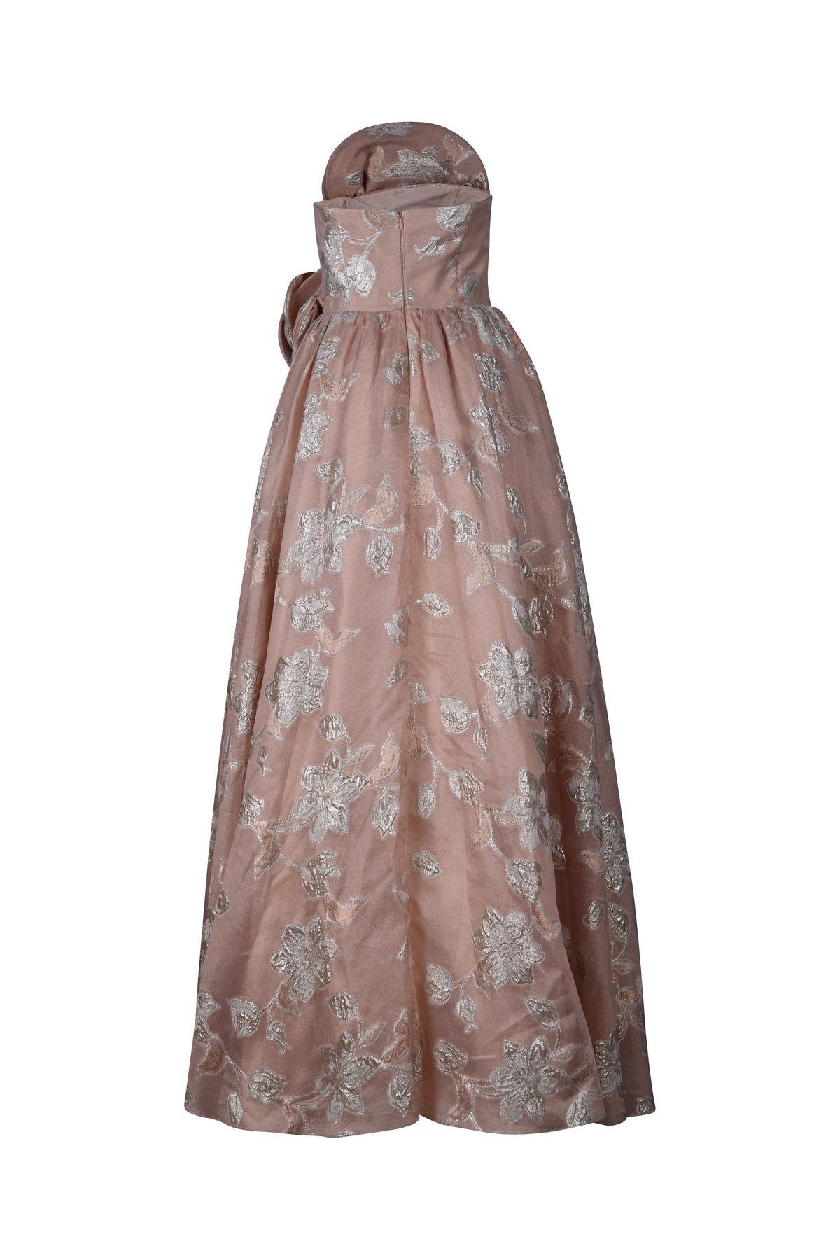 Peach and Gold Organza Brocade Strapless Gown