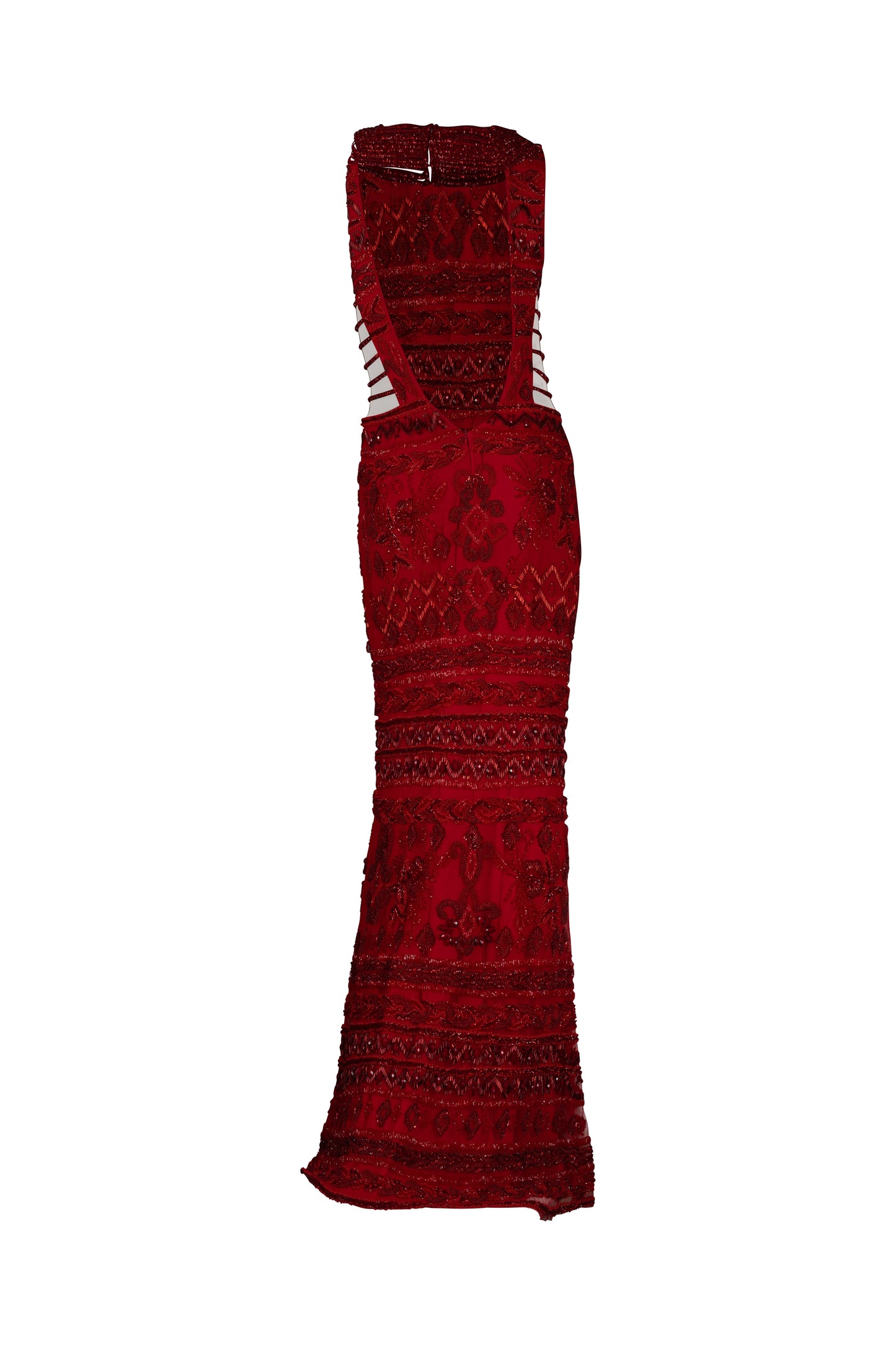 Red Hand Beaded Color Gown