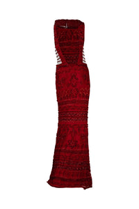 Red Hand Beaded Color Gown