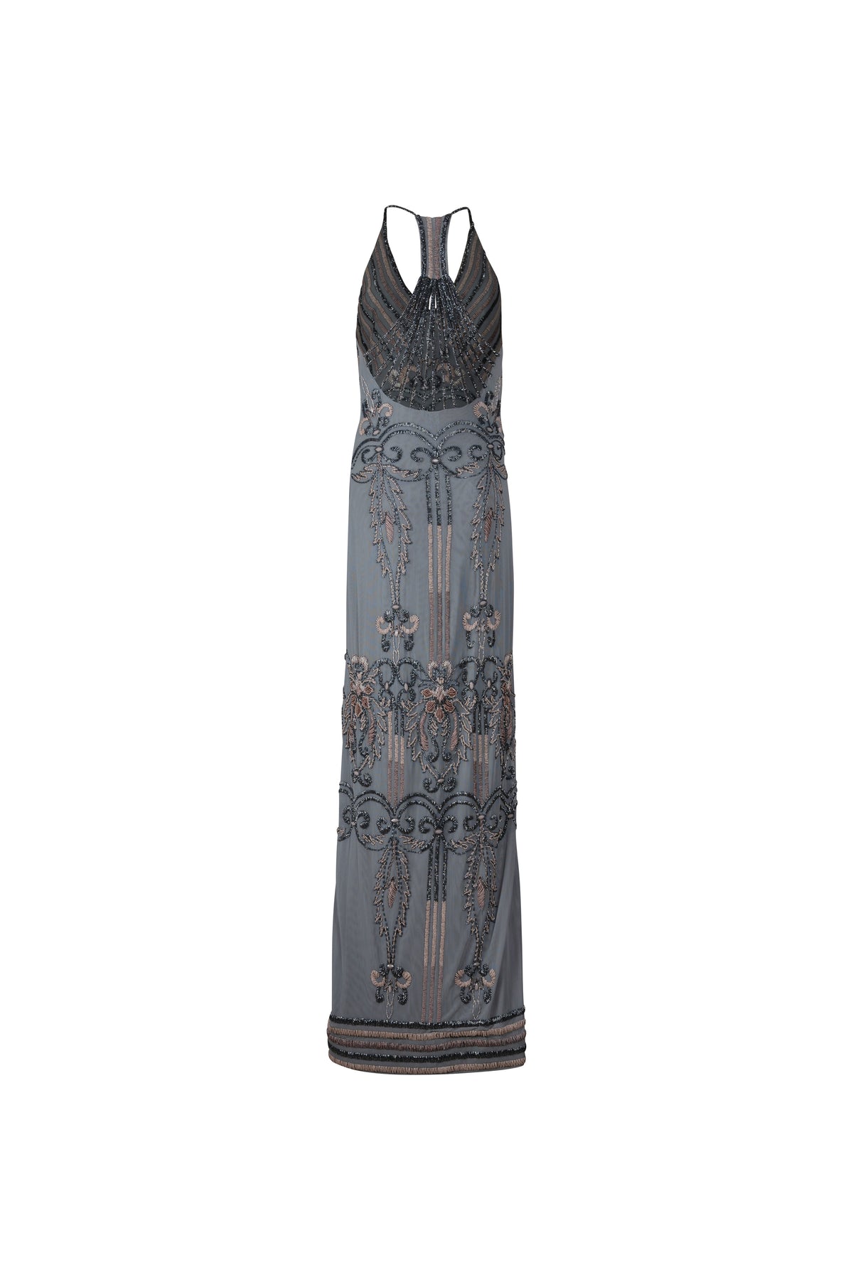 Gray and Silver Hand Beaded Gown