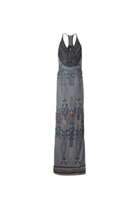 Gray and Silver Hand Beaded Gown