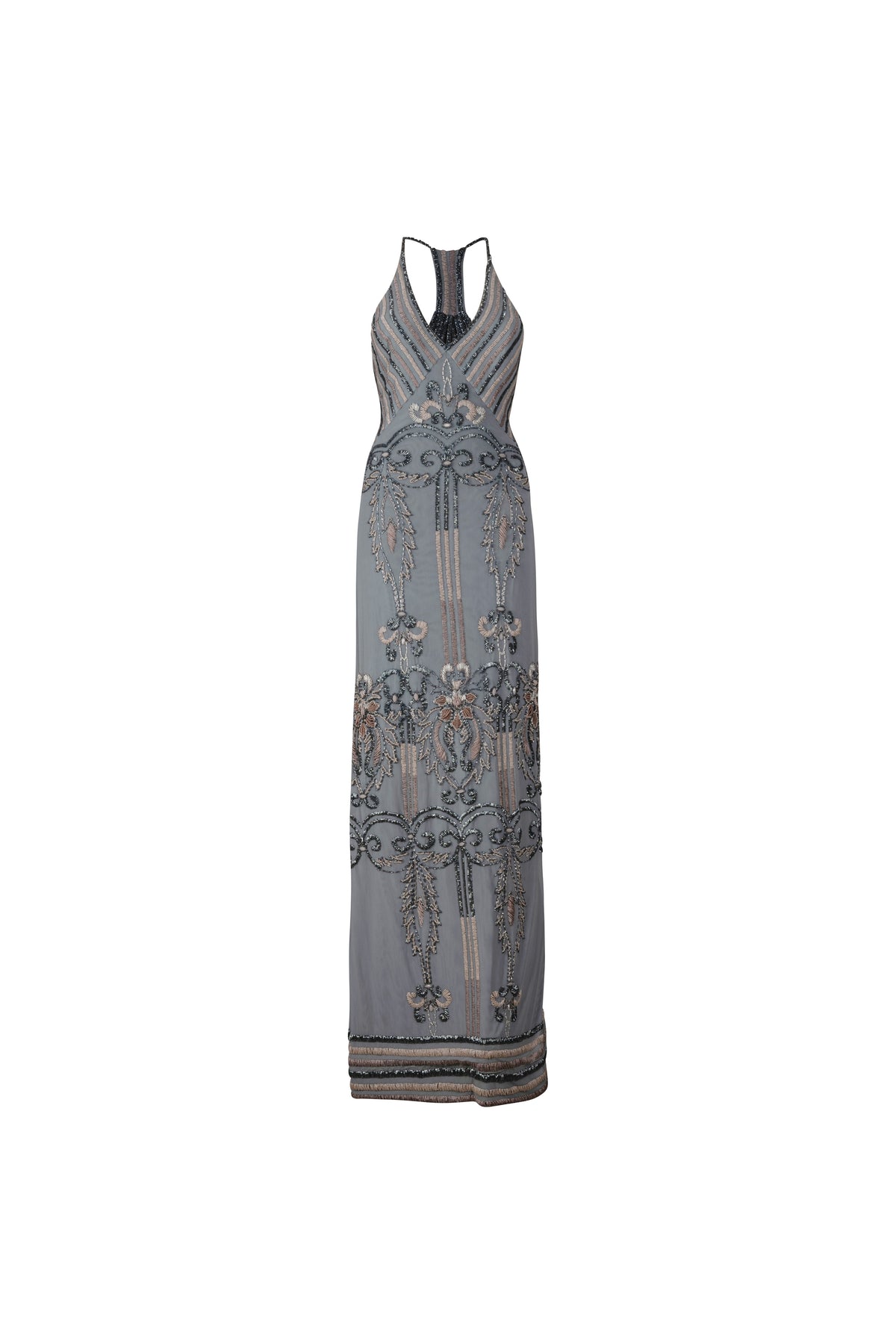 Gray and Silver Hand Beaded Gown