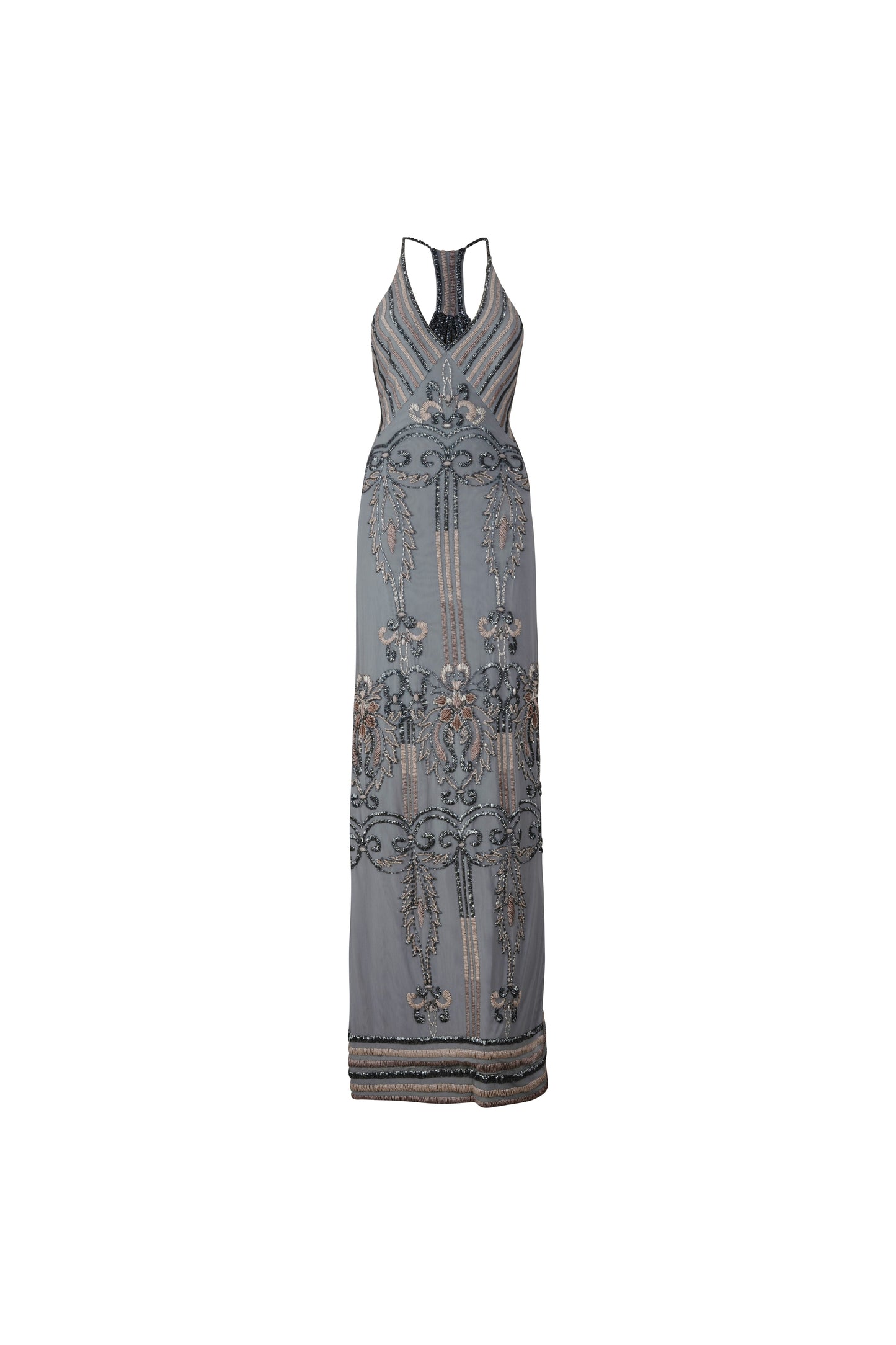 Gray and Silver Hand Beaded Gown