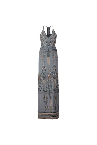 Gray and Silver Hand Beaded Gown
