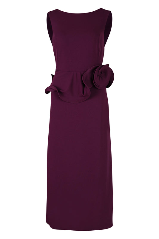 Egg Plant Flower Peplum Midi Dress