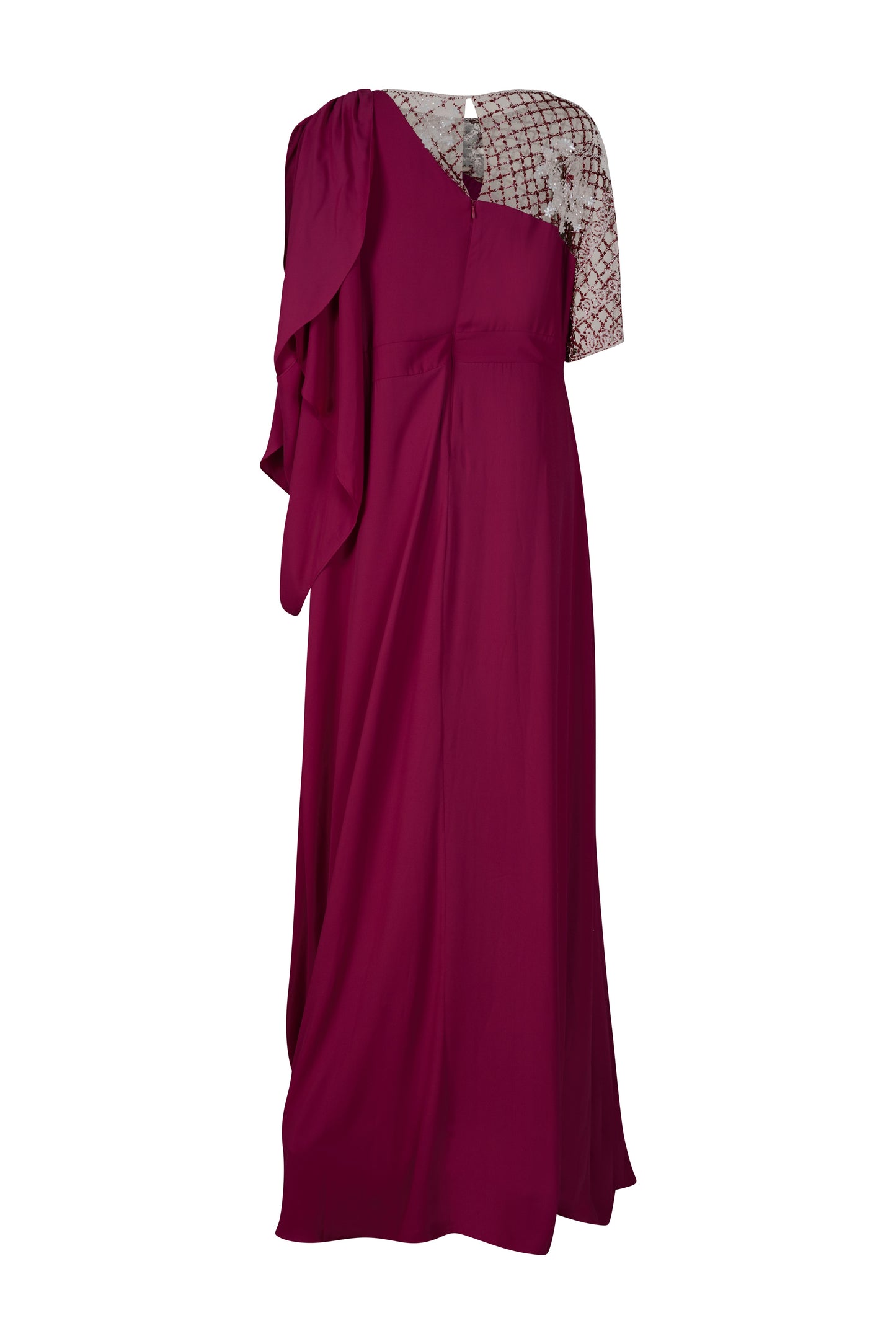 Magenta Hand Beaded Draped Gown