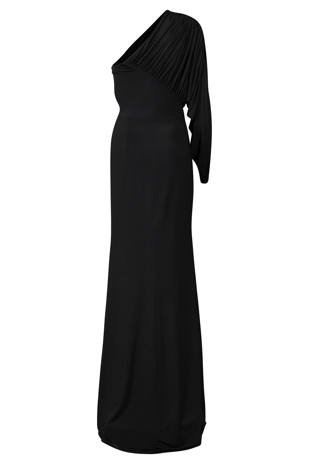 Black Lycra One Shoulder Ruched Dress