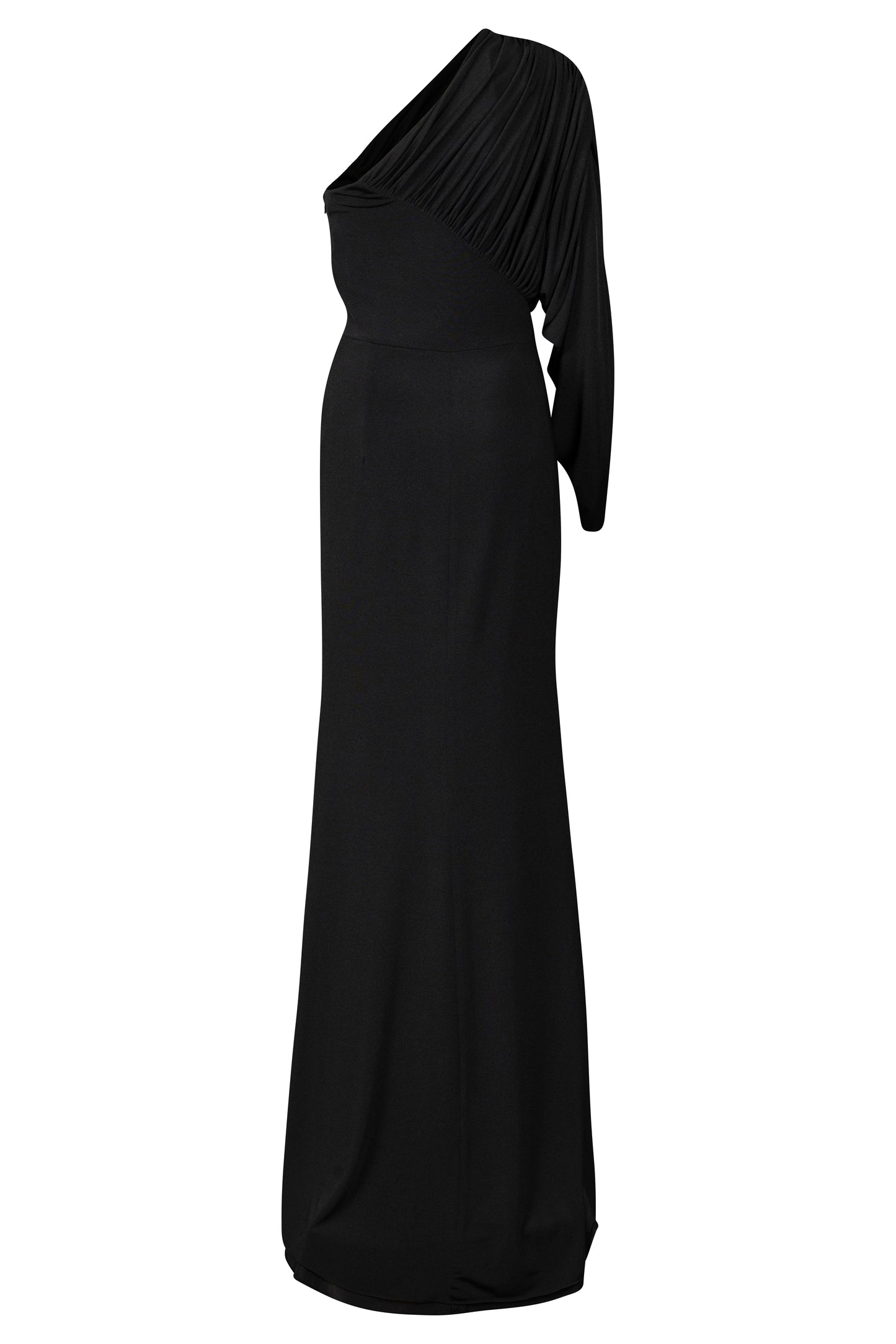 Black Lycra One Shoulder Ruched Dress