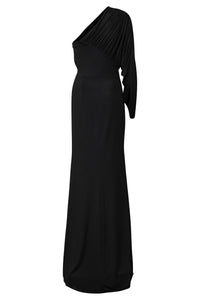 Black Lycra One Shoulder Ruched Dress
