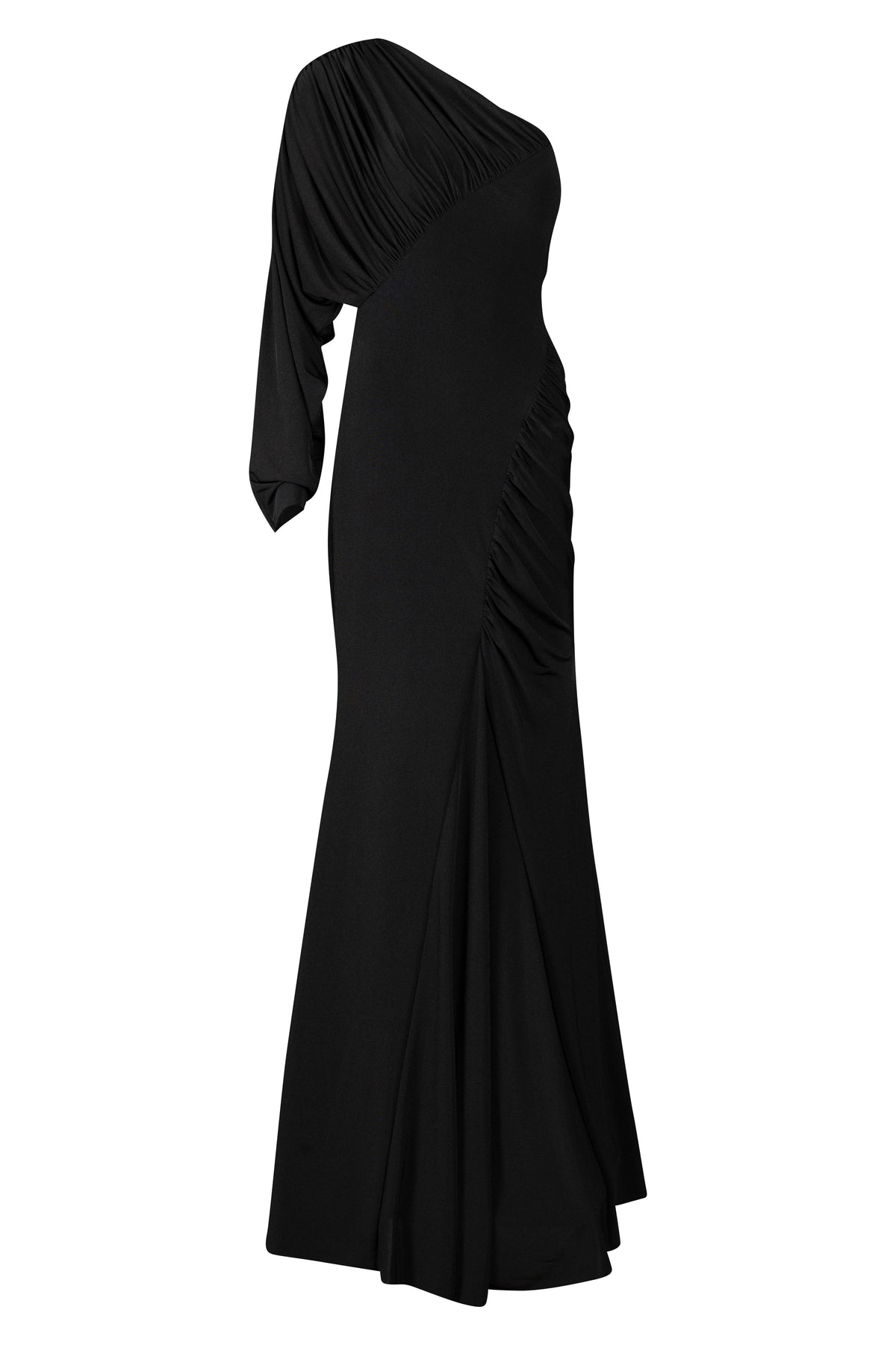 Black Lycra One Shoulder Ruched Dress