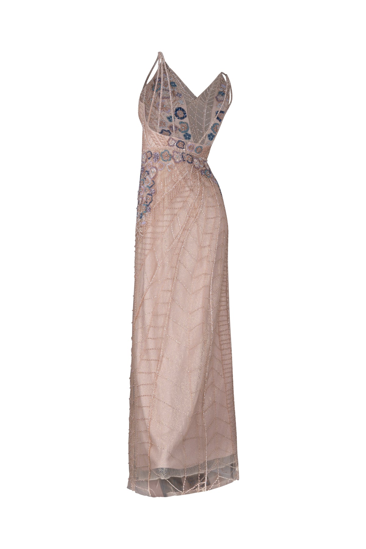 Nude Hand Beaded Mesh Gown