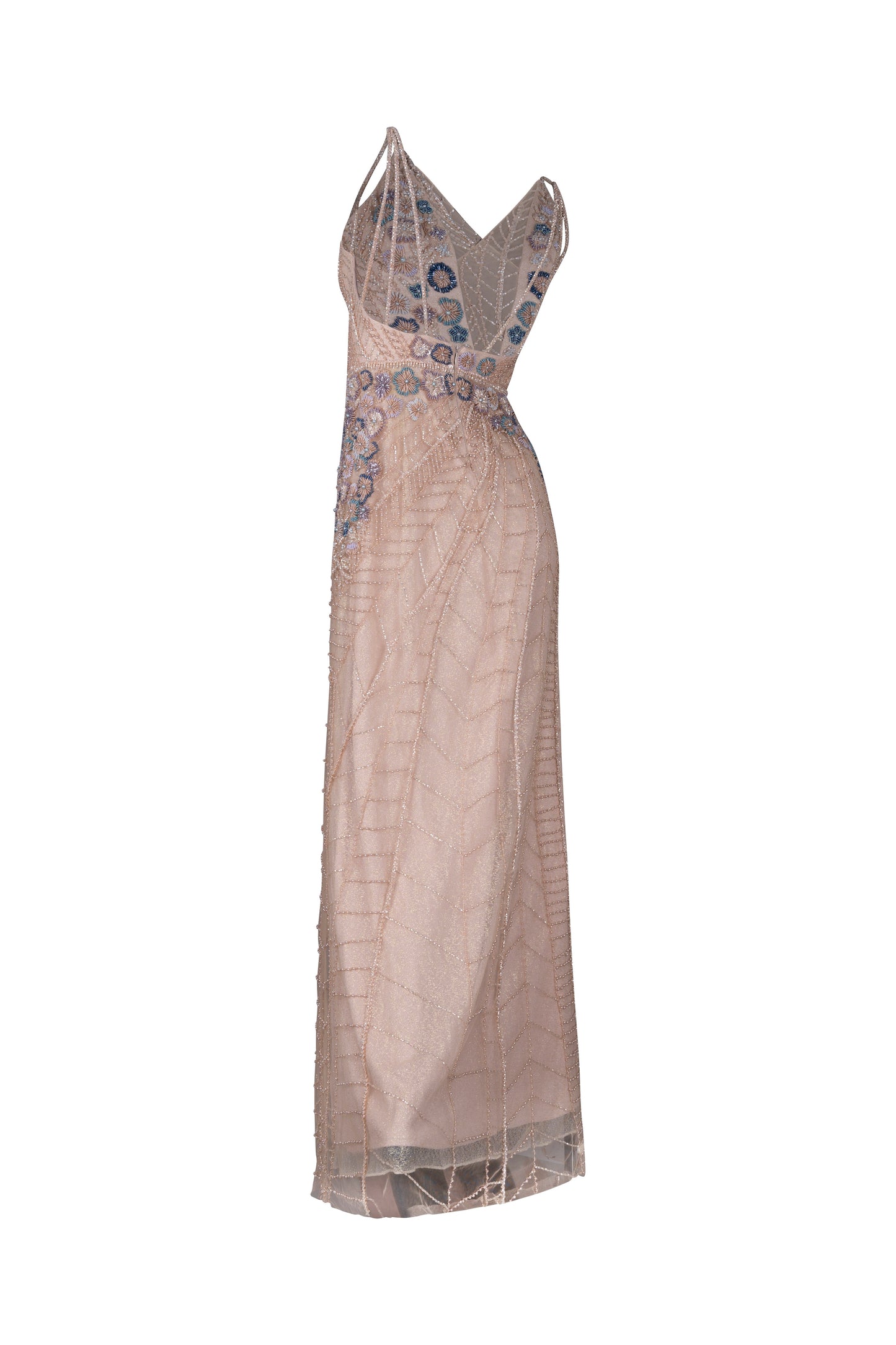 Nude Hand Beaded Mesh Gown