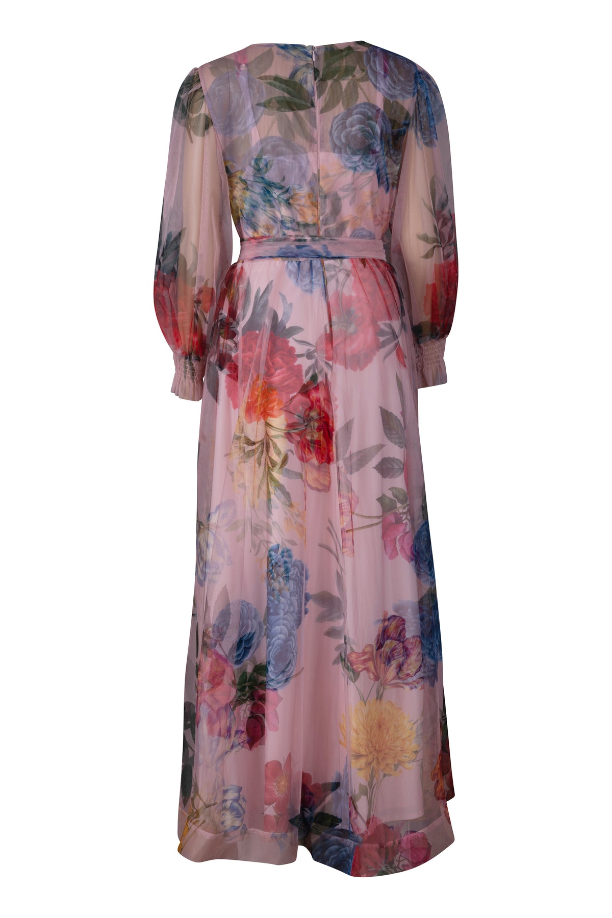 Pink Multi-Color Floral Tulle Midi Dress