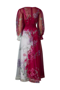 Fuchsia and White Floral Tulle Midi Dress
