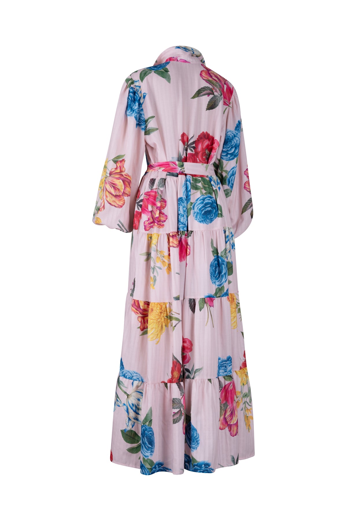 Pink Multi-Color Floral Button Up Long Sleeve Dress