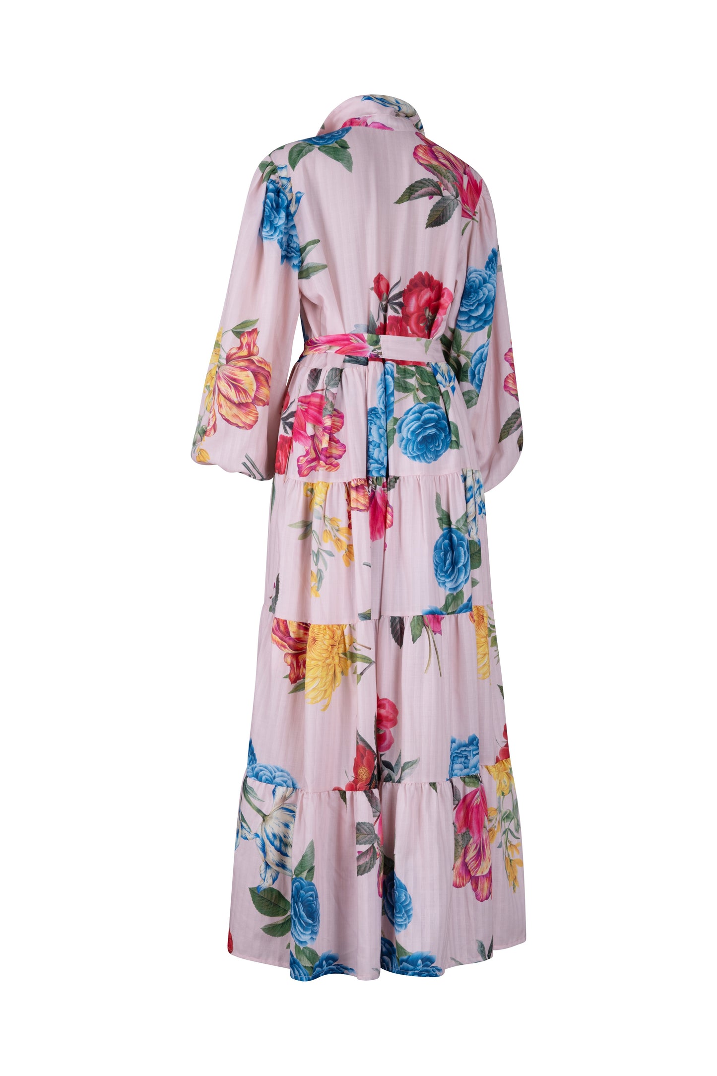 Pink Multi-Color Floral Button Up Long Sleeve Dress