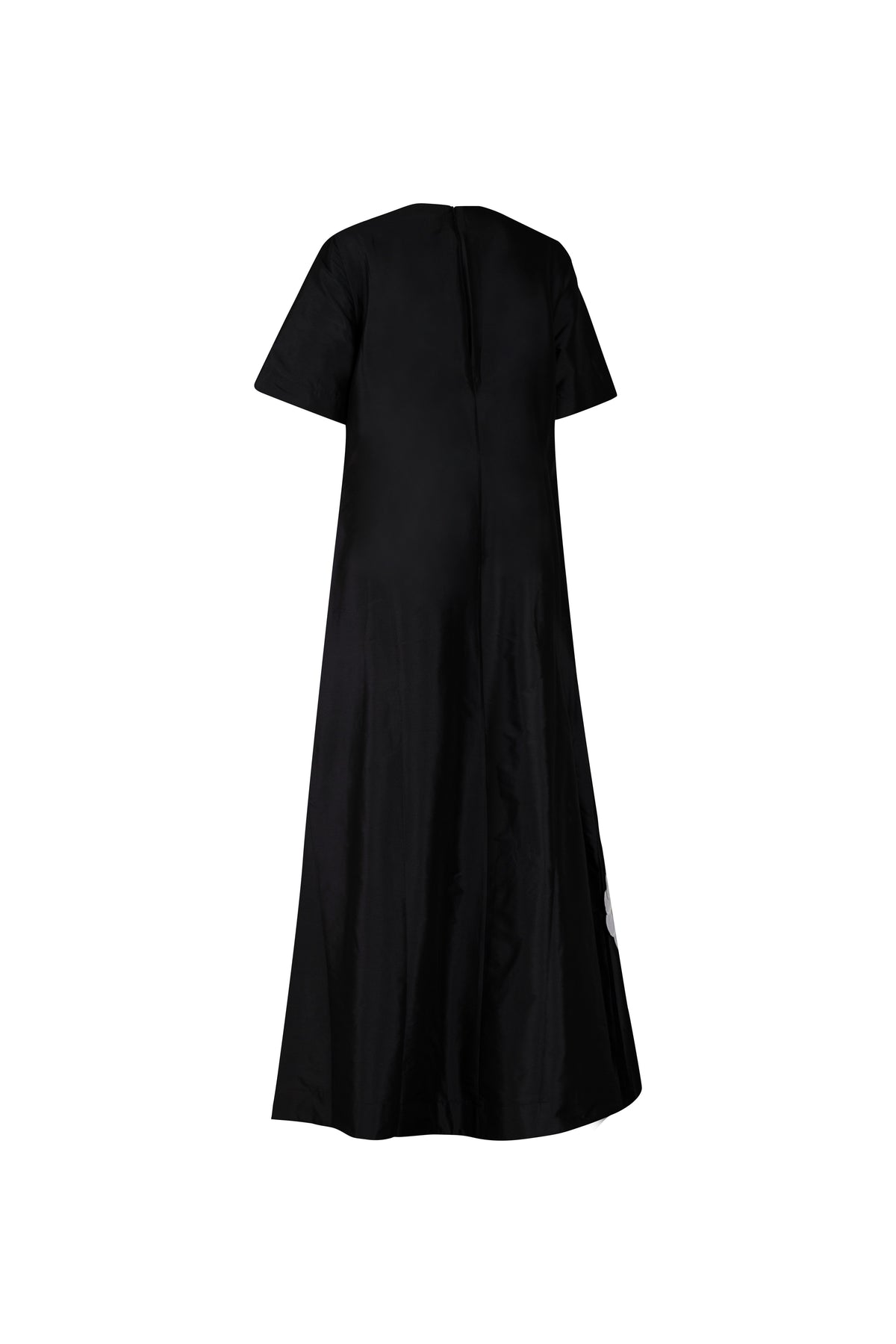 Black with Organza Flower Applique Full Length Dress with Pockets
