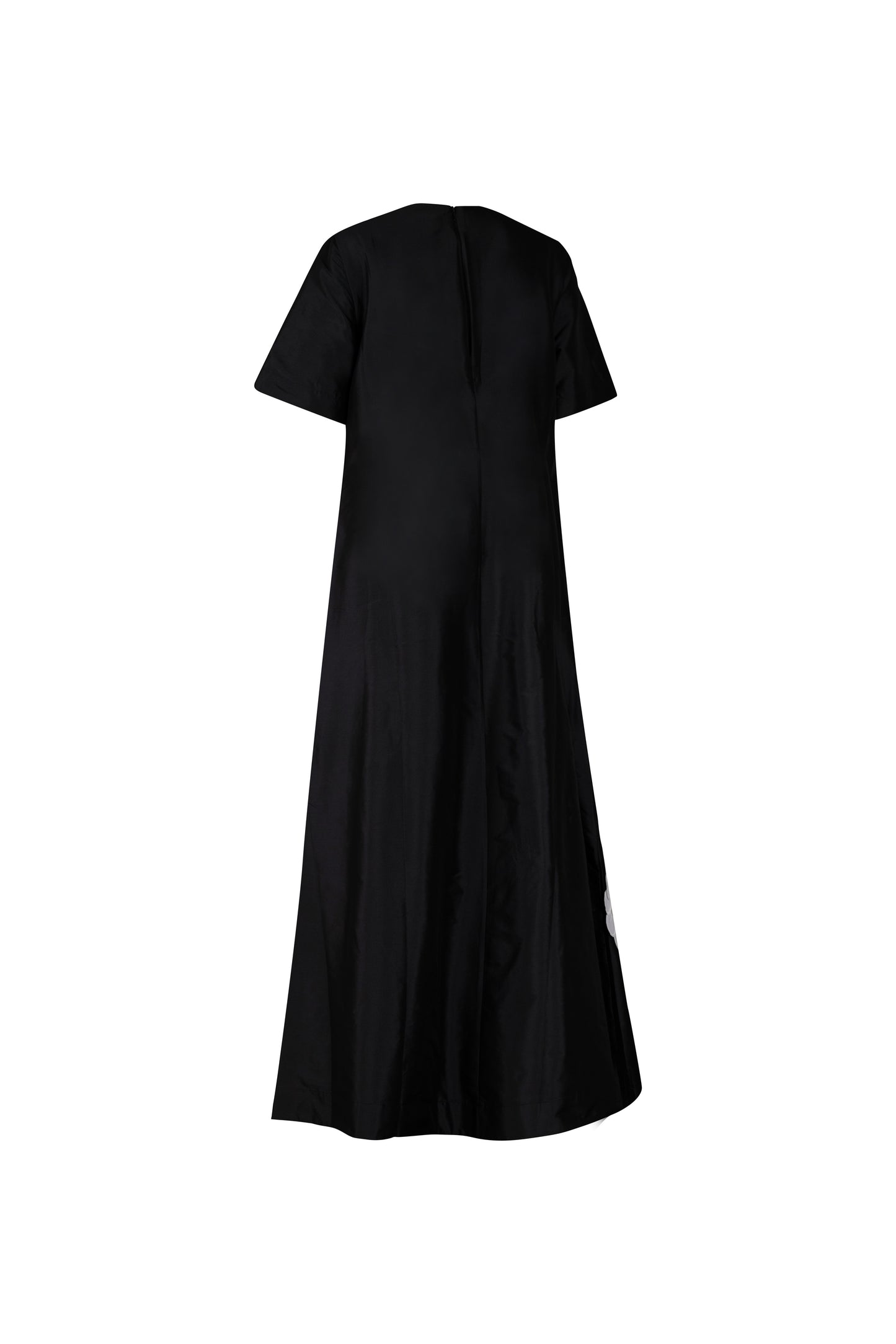 Black with Organza Flower Applique Full Length Dress with Pockets