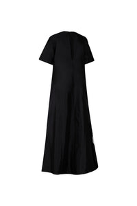 Black with Organza Flower Applique Full Length Dress with Pockets