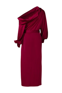 Burgundy Off Shoulder Long Sleeve Dress