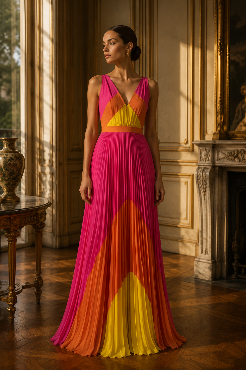 Tri Color Pink Pleated Dress