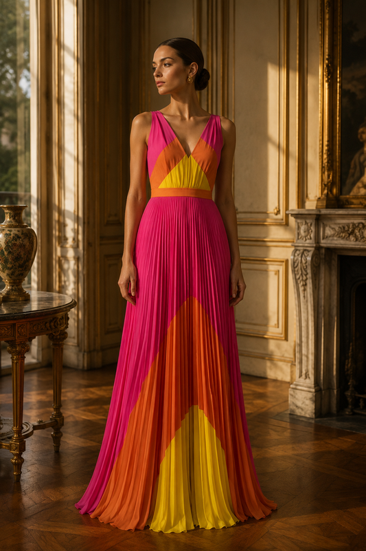 Tri Color Pink Pleated Dress