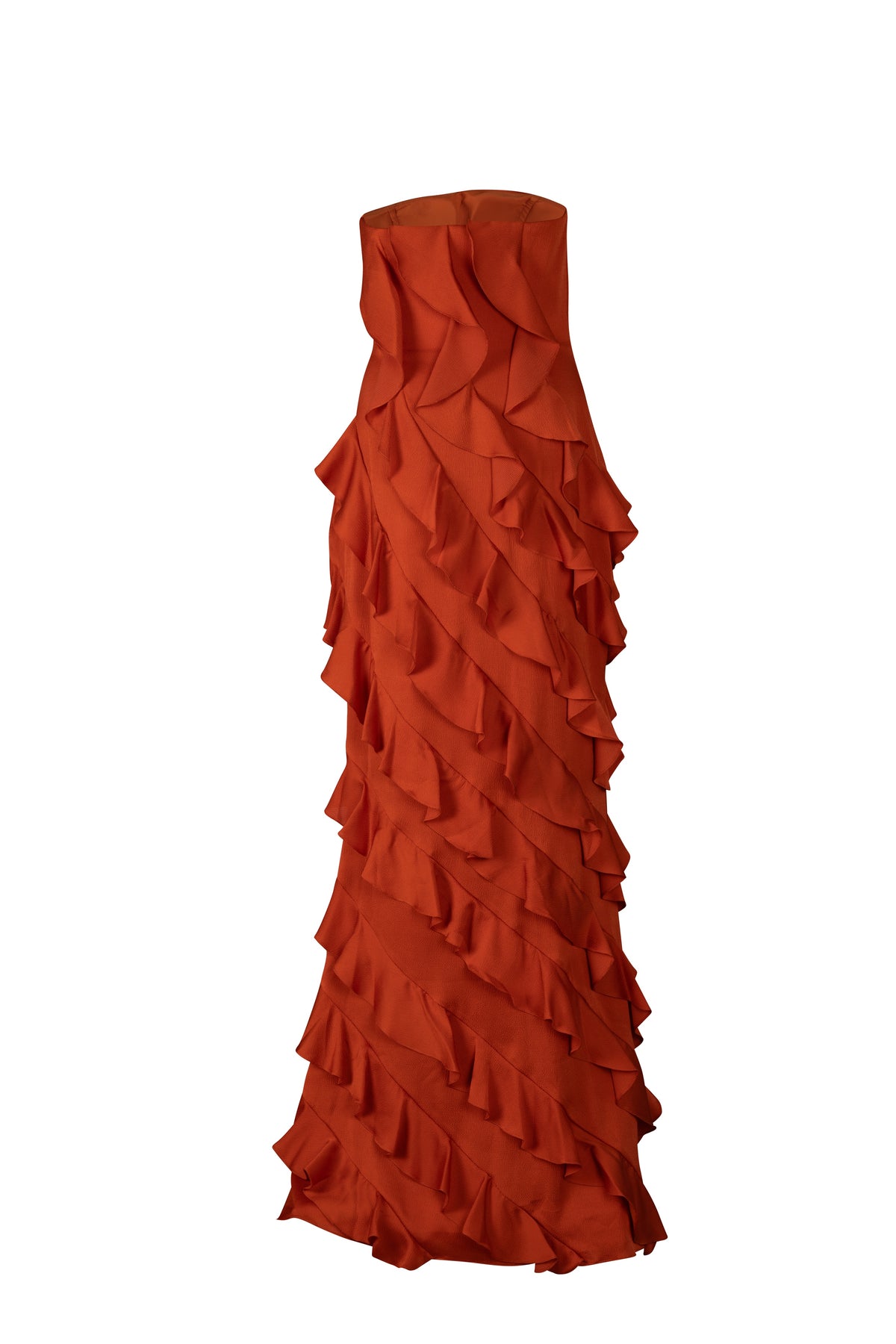 Burnt Orange Strapless Long Dress