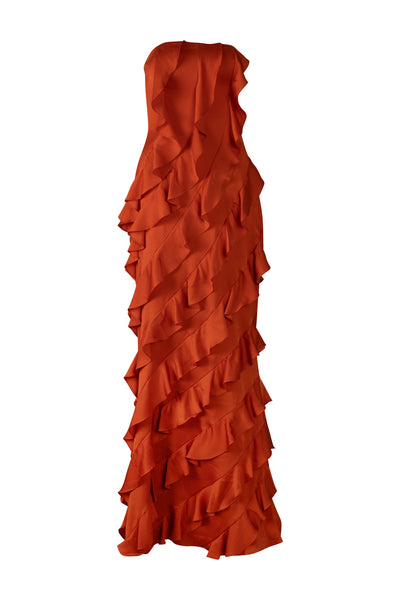 Burnt Orange Strapless Long Dress