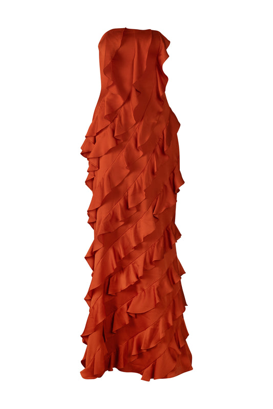 Burnt Orange Strapless Long Dress