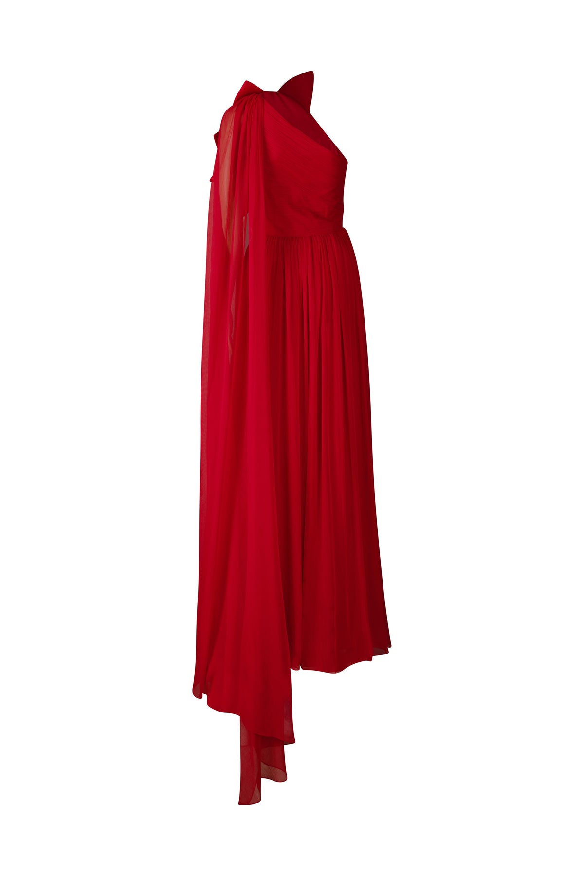 Red Floral Silk One Shoulder Gown