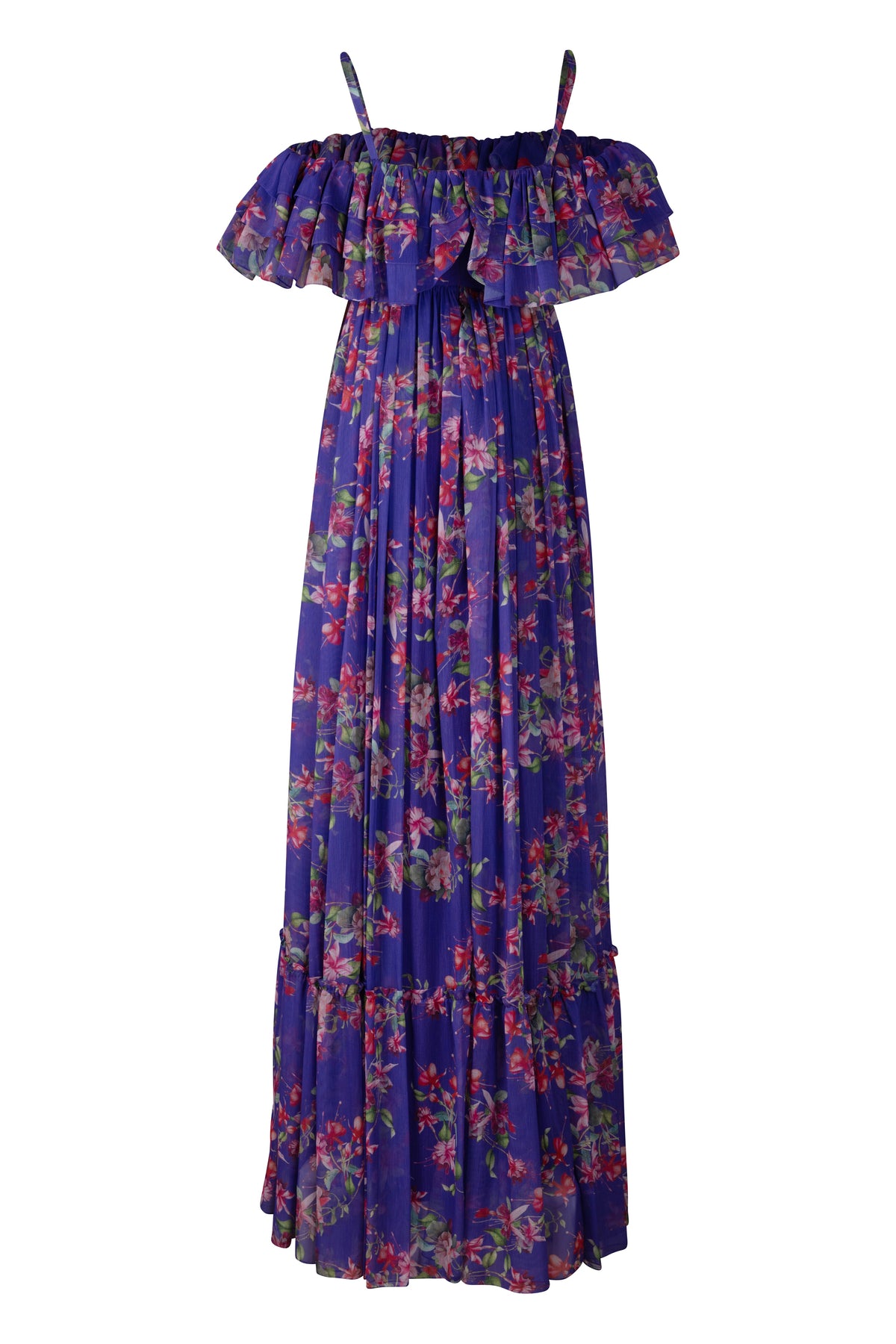 Off the Shoulder Purple Floral Chiffon Dress