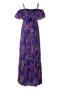 Off the Shoulder Purple Floral Chiffon Dress