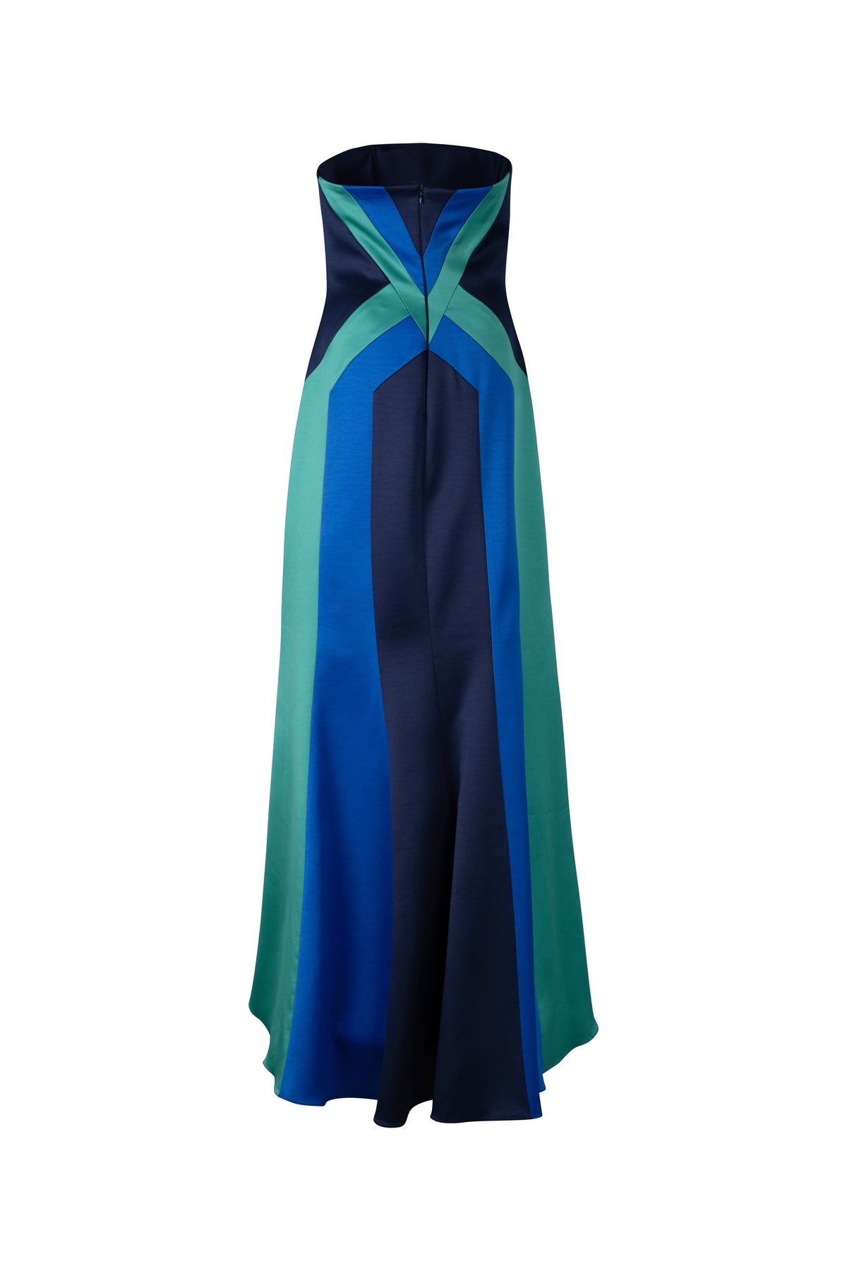 Geometric Two Shades of Blue and Green Strapless Dress