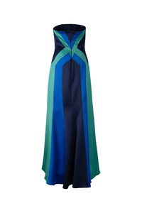 Geometric Two Shades of Blue and Green Strapless Dress