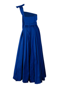 Navy Blue One Shoulder Taffeta Ball Gown