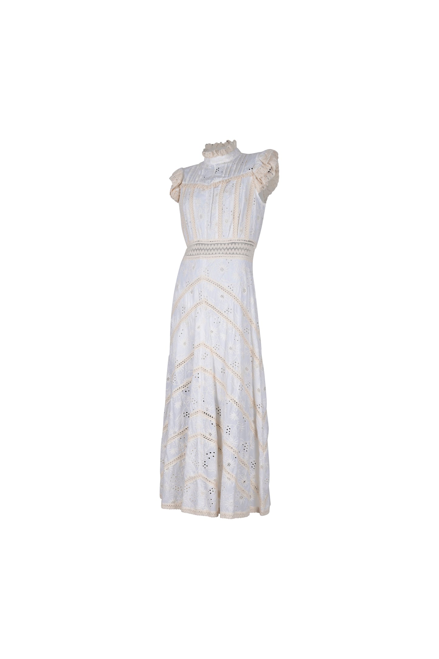 Beige Eyelet Crochet Midi Dress
