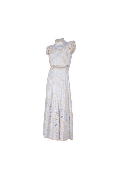 Beige Eyelet Crochet Midi Dress