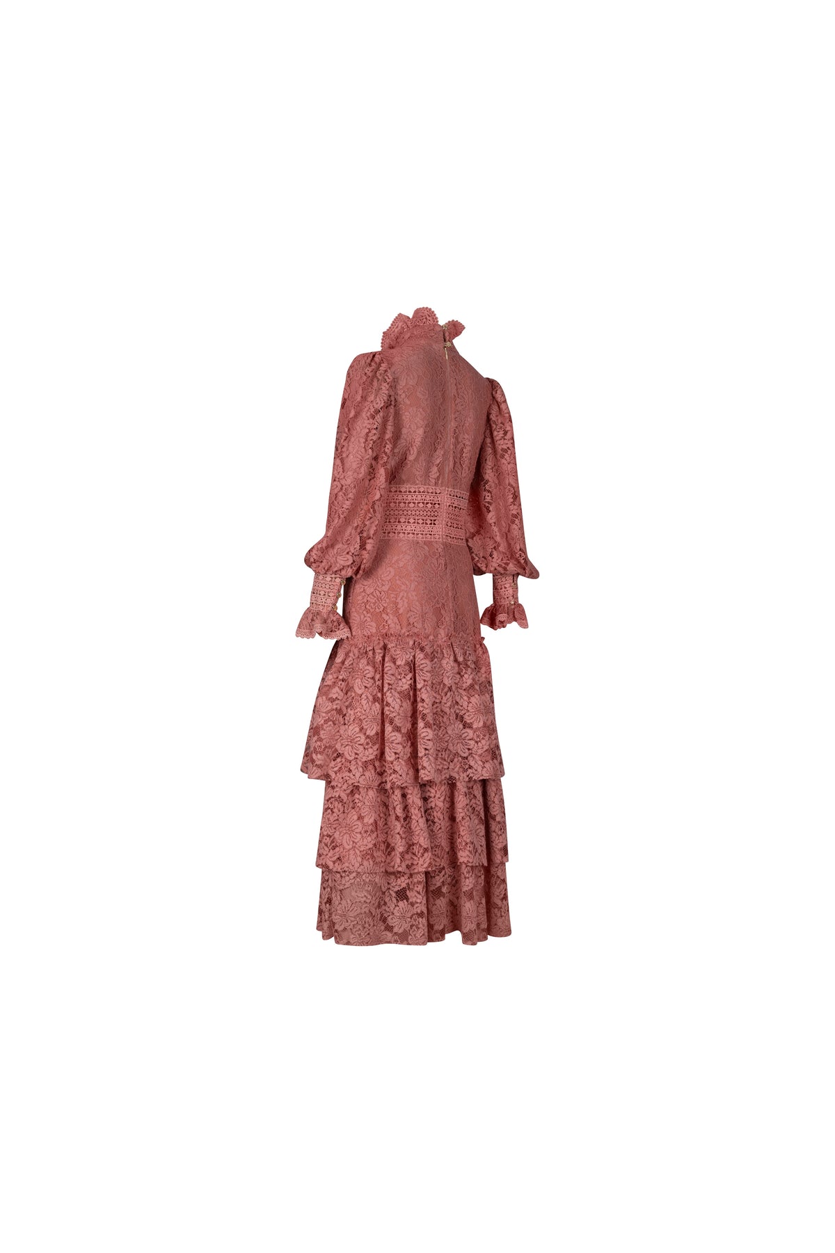 Coral Pink Lace Layered Midi Dress