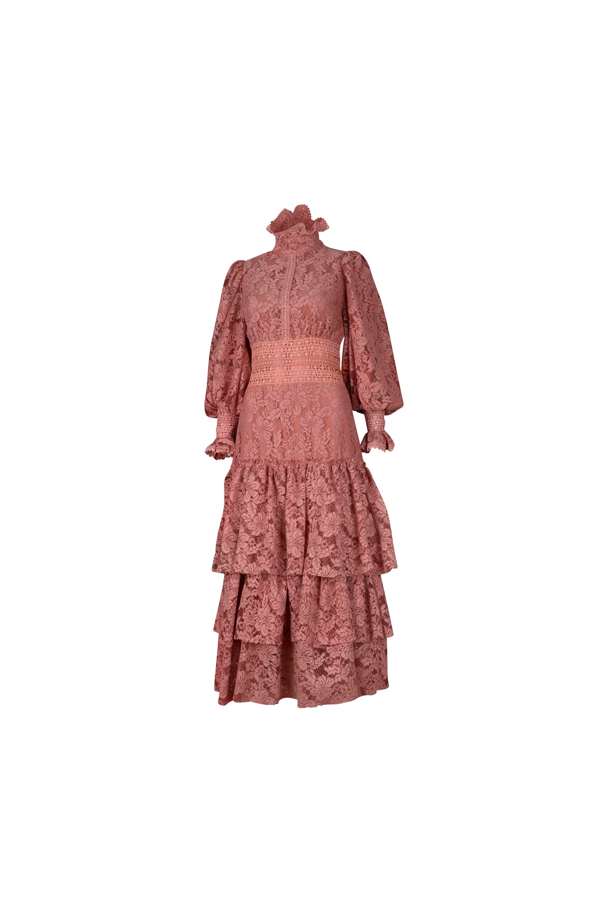 Coral Pink Lace Layered Midi Dress