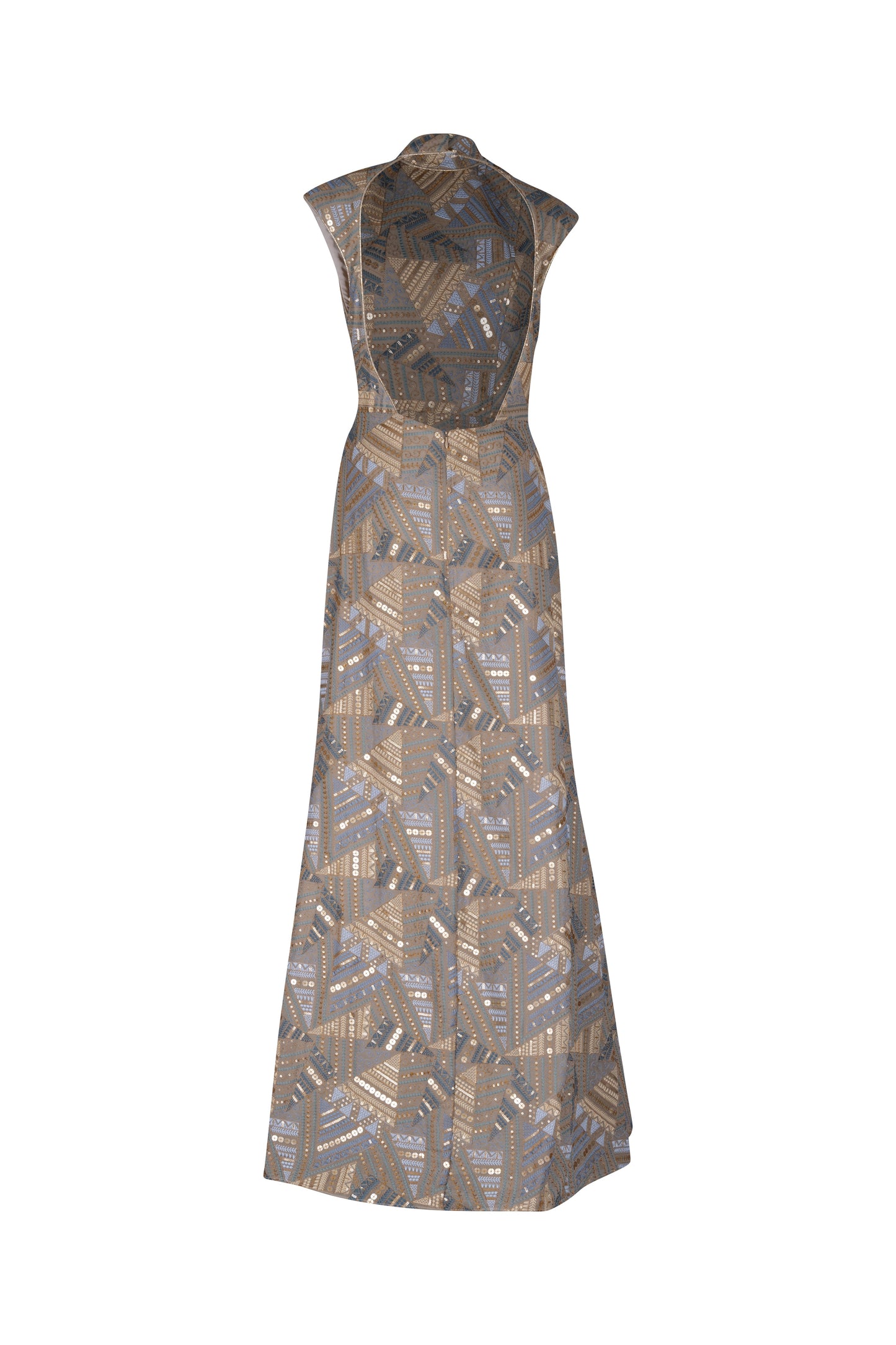 Gold Geometric Embroidery Pattern Long Dress