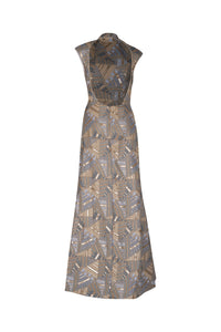 Gold Geometric Embroidery Pattern Long Dress