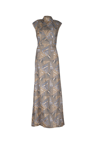Gold Geometric Embroidery Pattern Long Dress